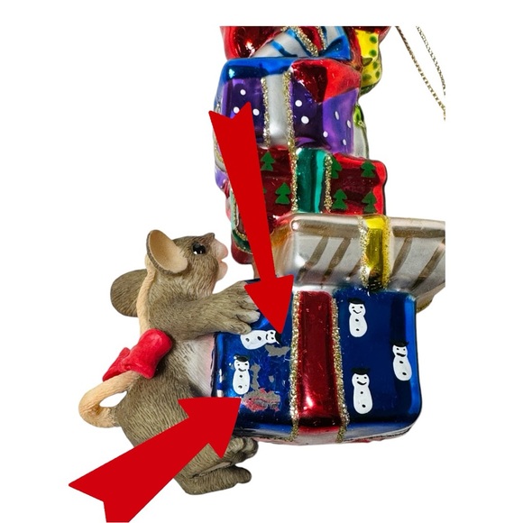 Charming Tails Blown Glass Christmas Tree Ornament Stacks Of Joy In Box with tag - Picture 10 of 10